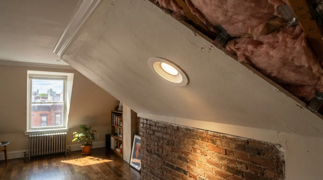 IC-rated recessed light in a sloped ceiling in a New York City house