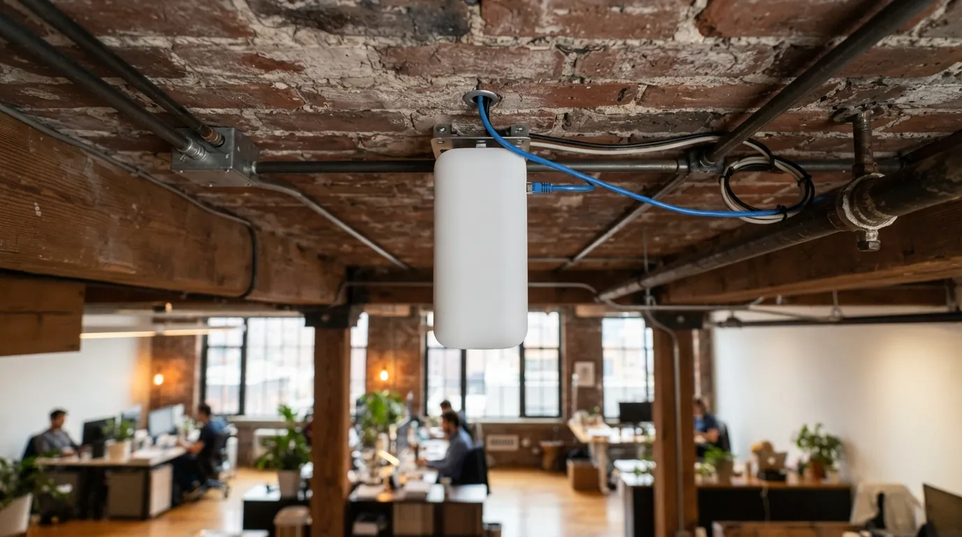 Ceiling Wi-Fi access point in a New York City office