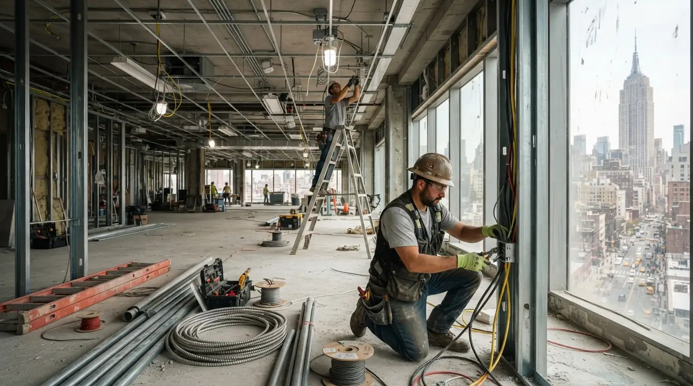 Rough-in on an office floor during a New York City fit-out