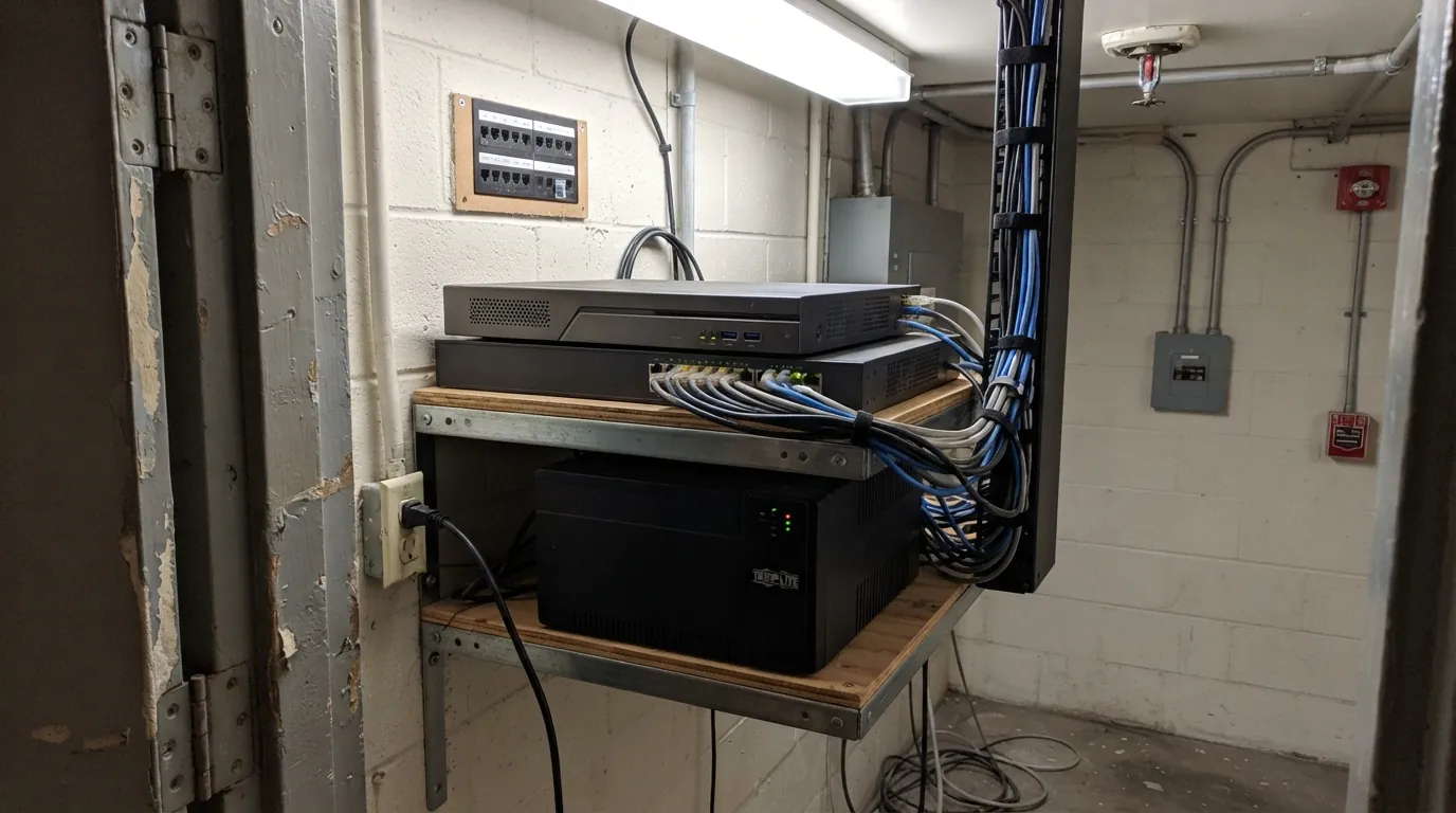 Recorder and PoE switch with a UPS in a New York City closet