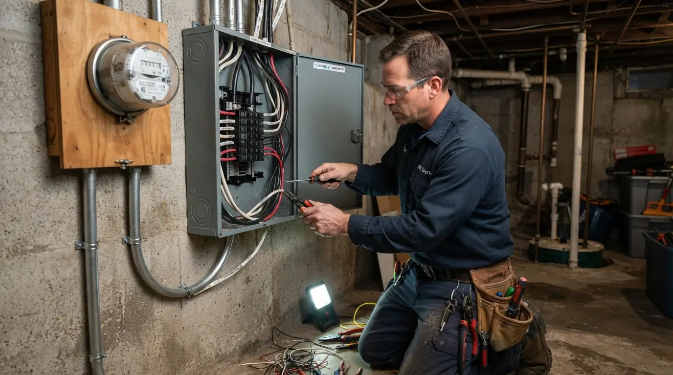 Electrician installing a separate meter and subpanel in a Williamsbridge two-family house