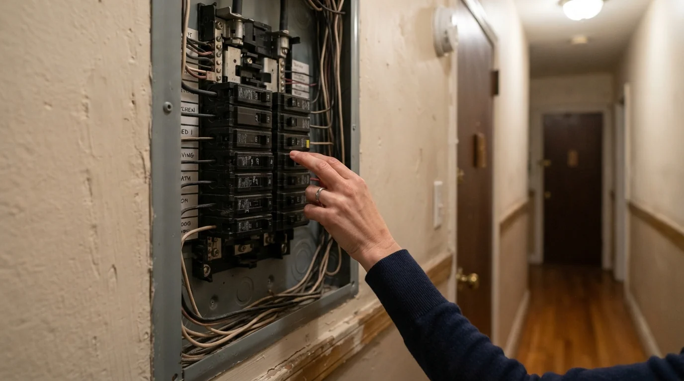 Resetting a tripped breaker in a New York City apartment panel
