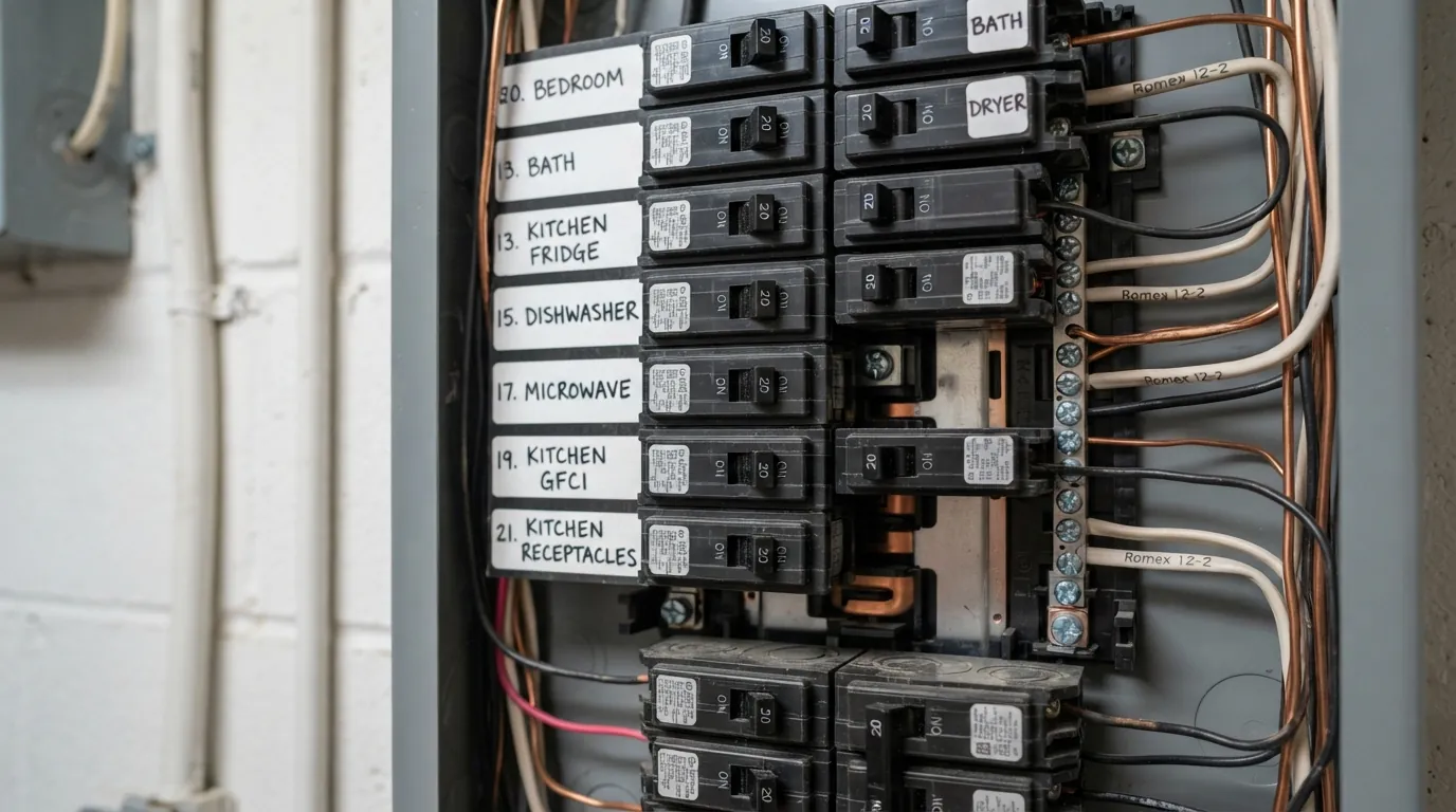 Labeled dedicated kitchen circuits in a New York City panel
