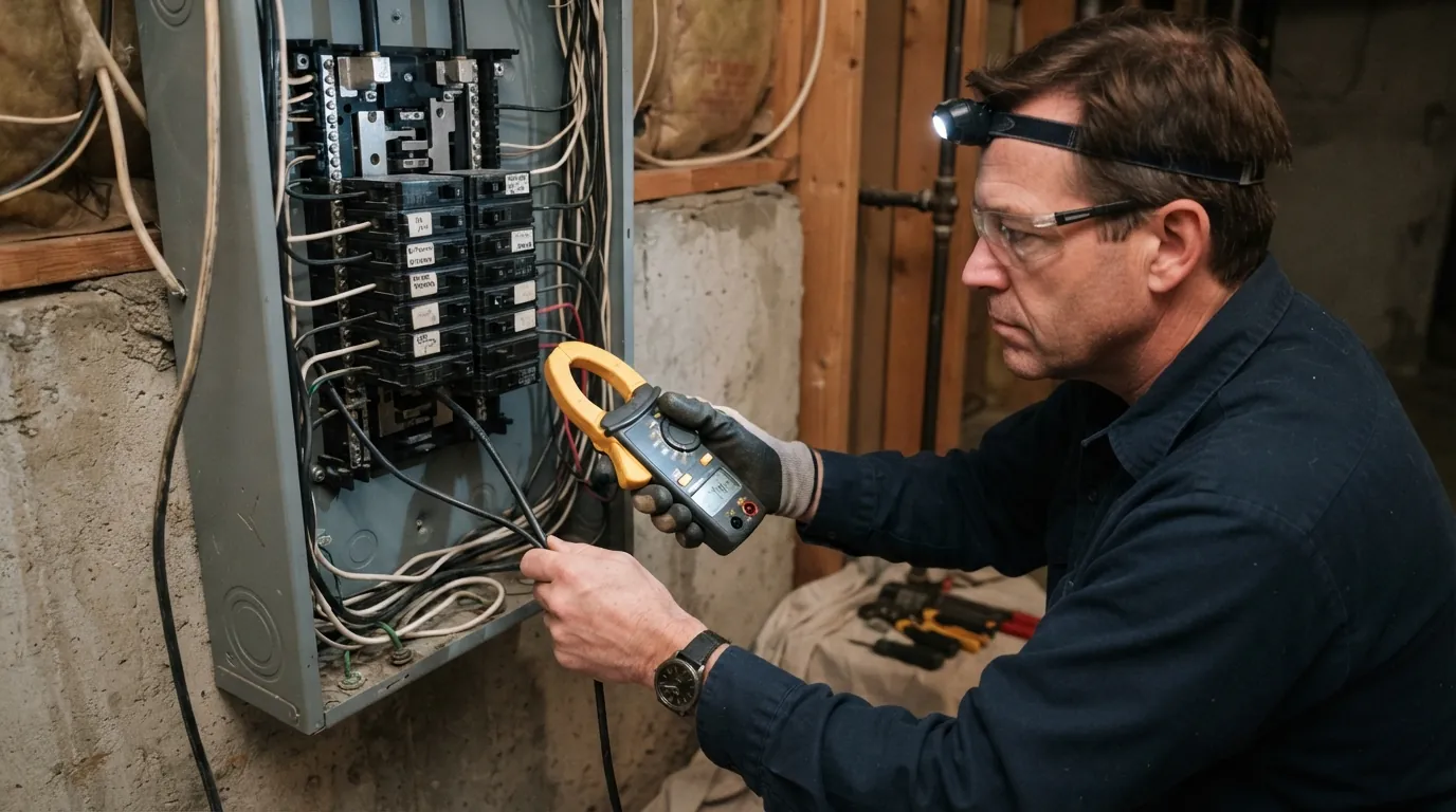 Clamp meter on a tripping breaker in a New York City house panel