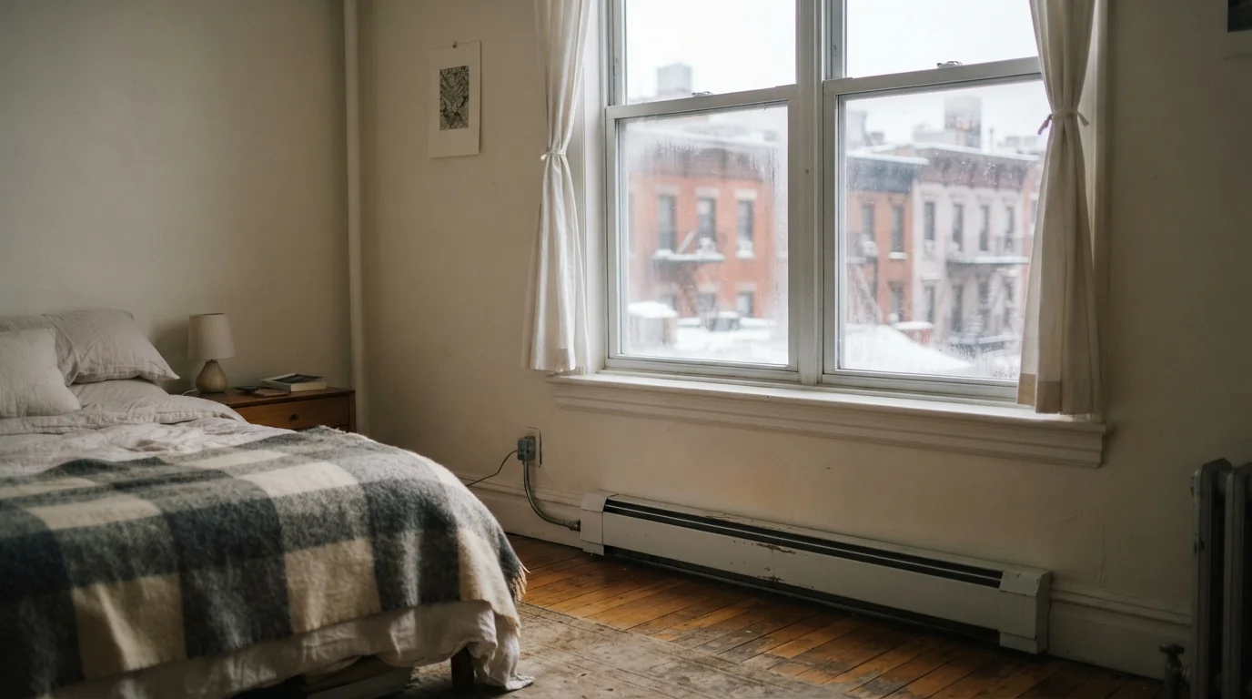 Baseboard heater under a window in a New York City bedroom