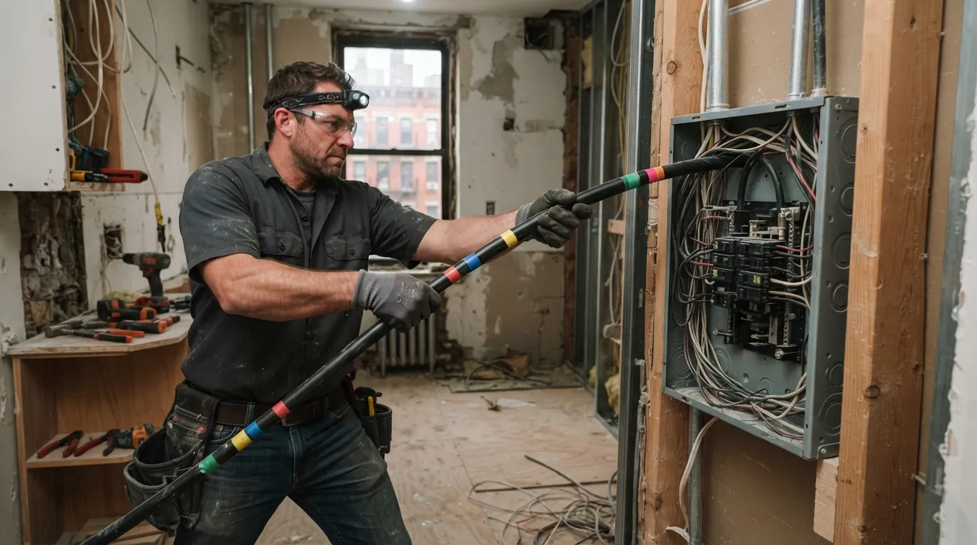 Pulling a feeder to a kitchen subpanel in a New York apartment