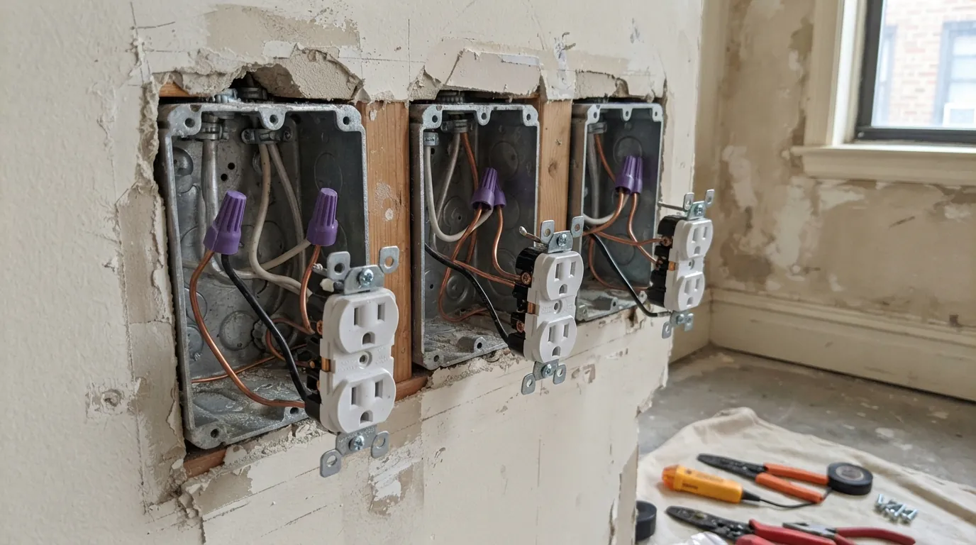 Repaired outlet boxes during aluminum wiring remediation in New York City