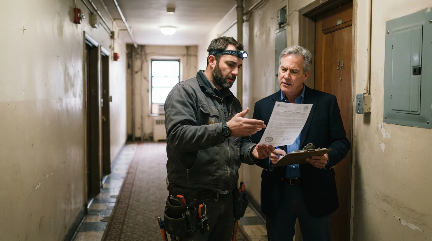 Reviewing a DOB violation notice in a New York City apartment building