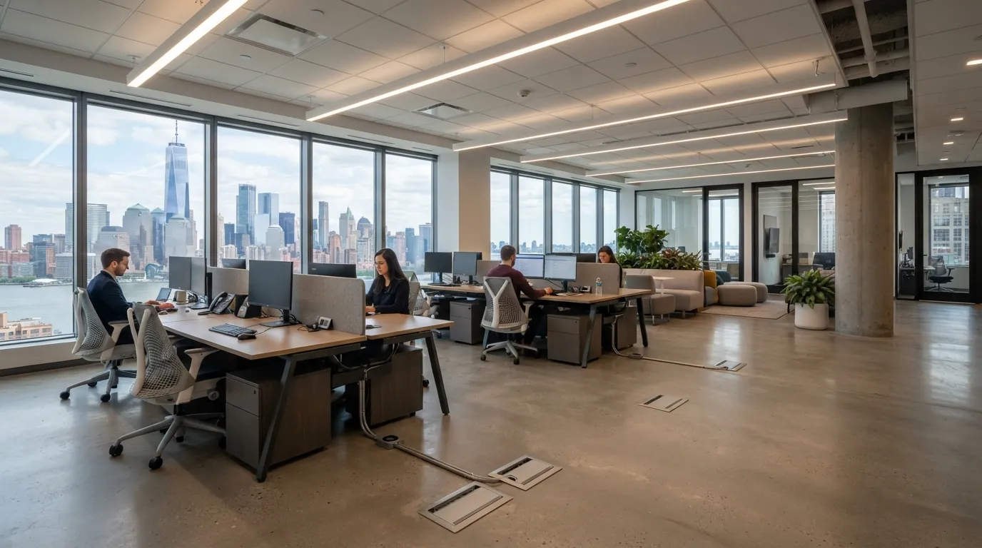 Finished office build-out lighting in a New York City building