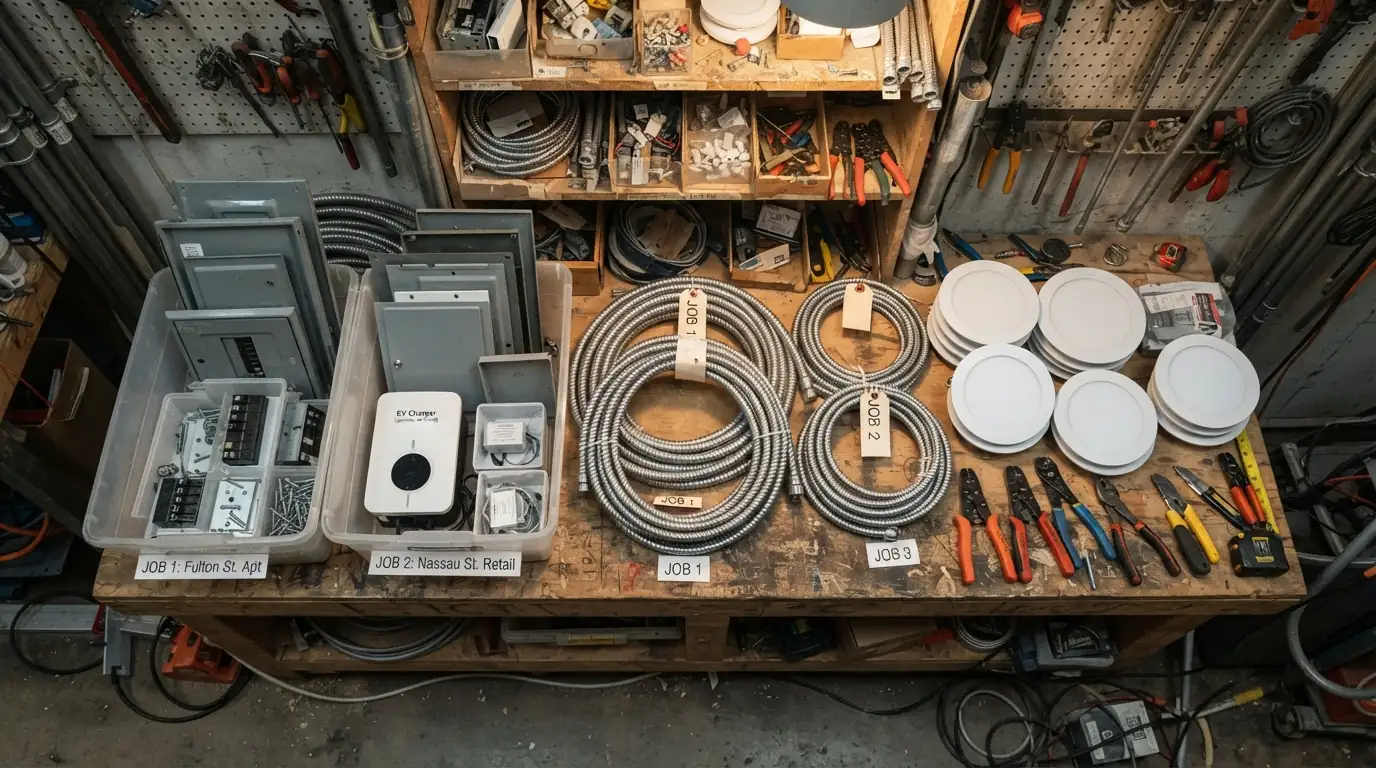 RRR Electrical electrician at a panel in New York, NY