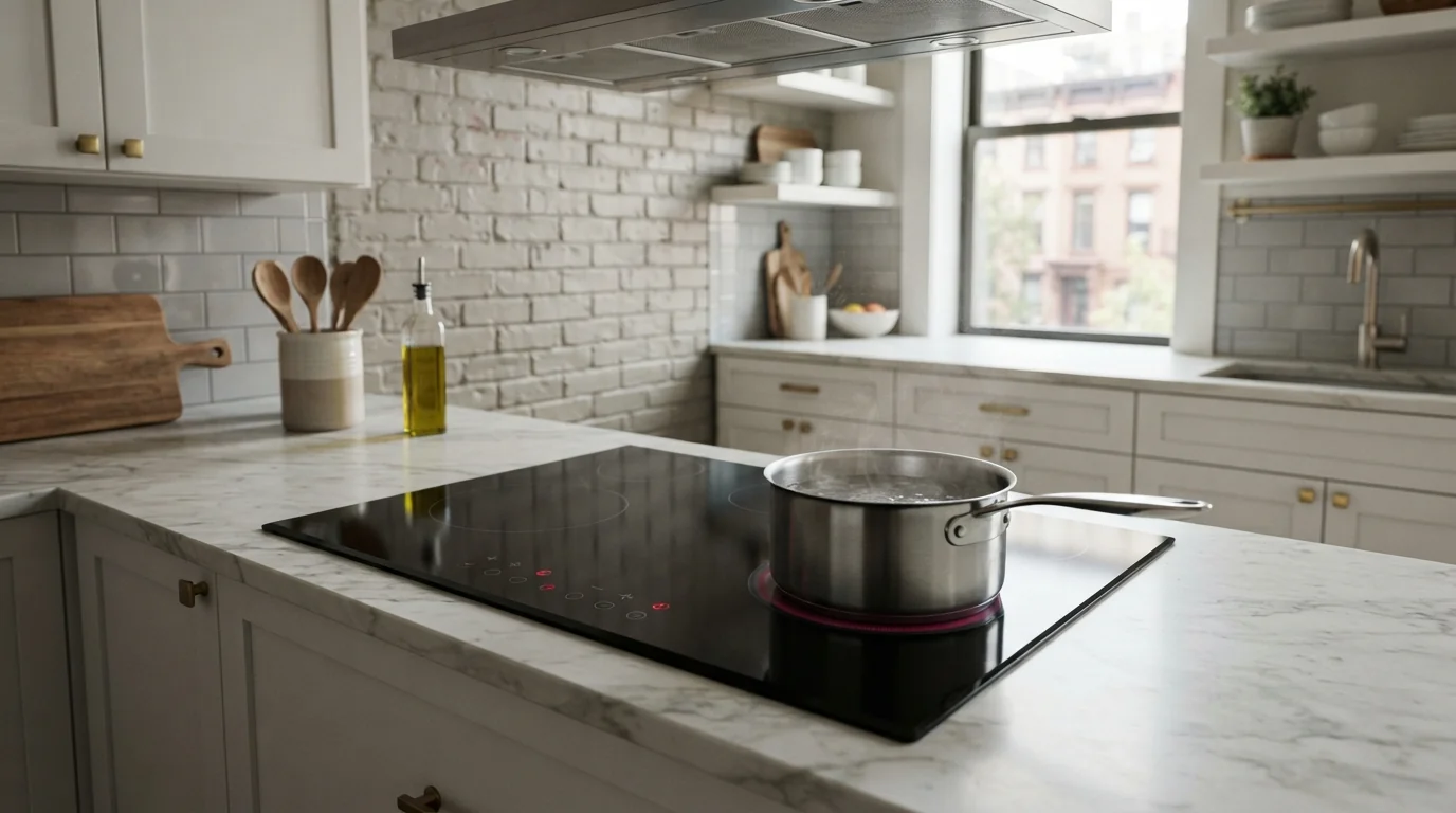 Induction cooktop in a renovated New York City apartment kitchen