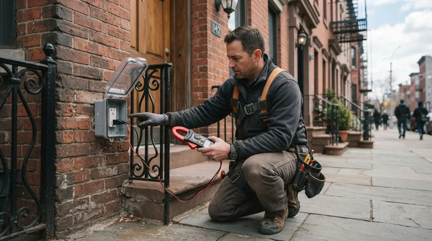 Testing an outdoor GFCI outlet on a New York City row house