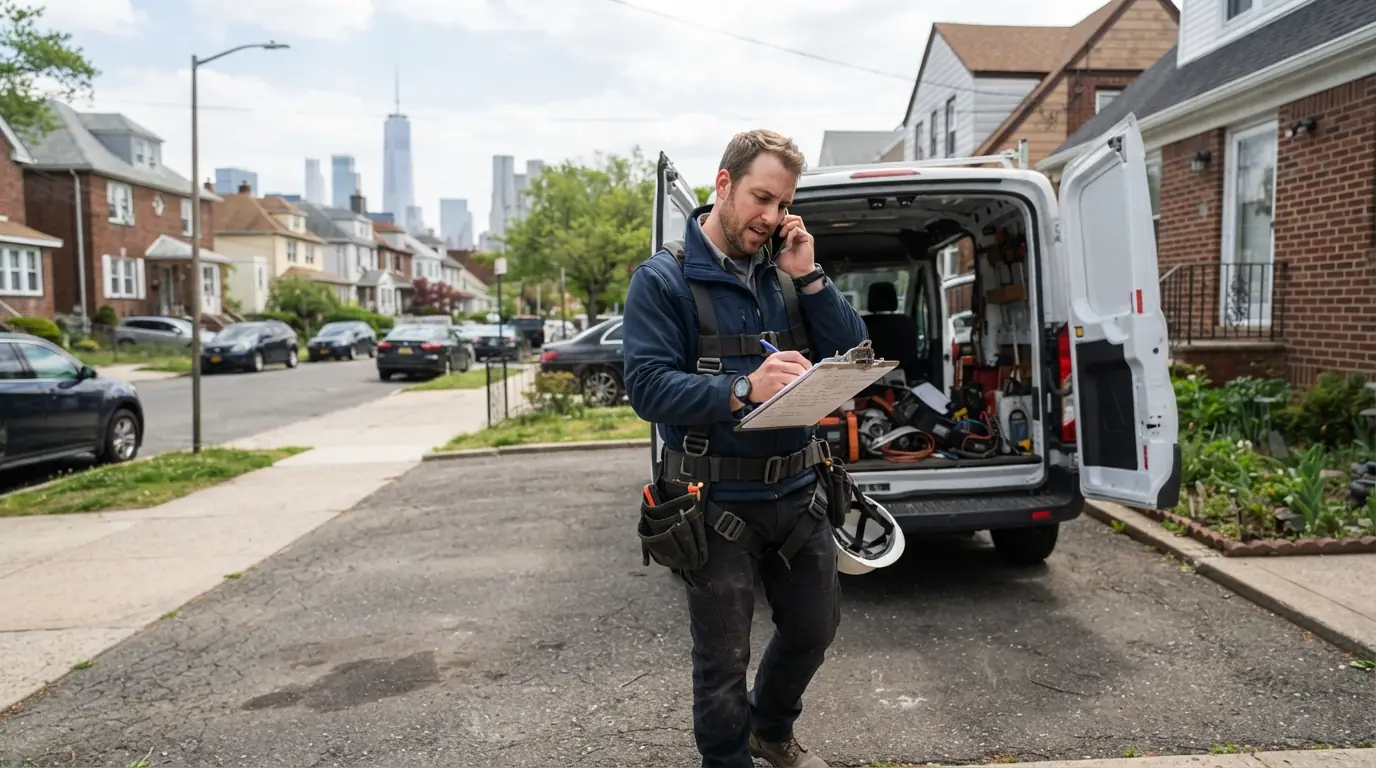 Electrician taking notes on a service call in New York City