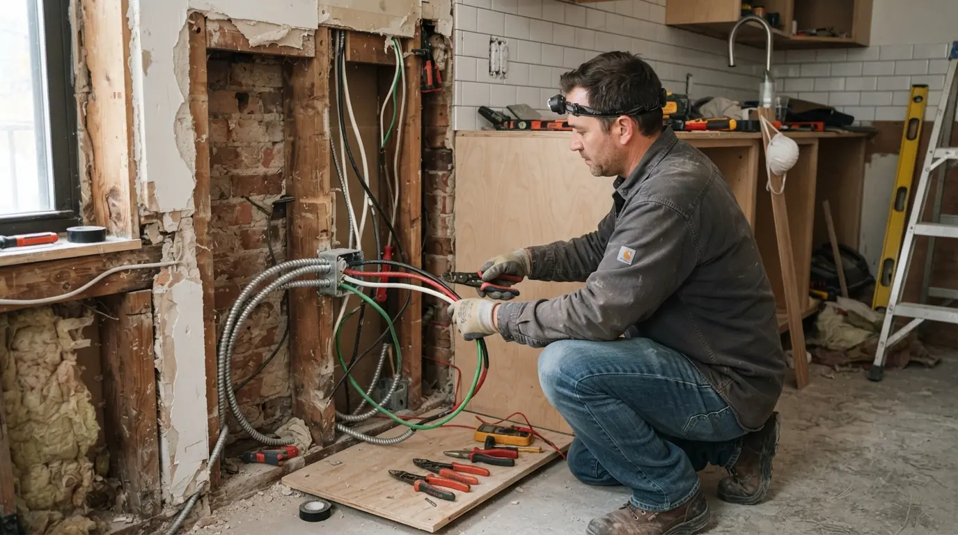 Induction range circuit in a New York City brownstone kitchen