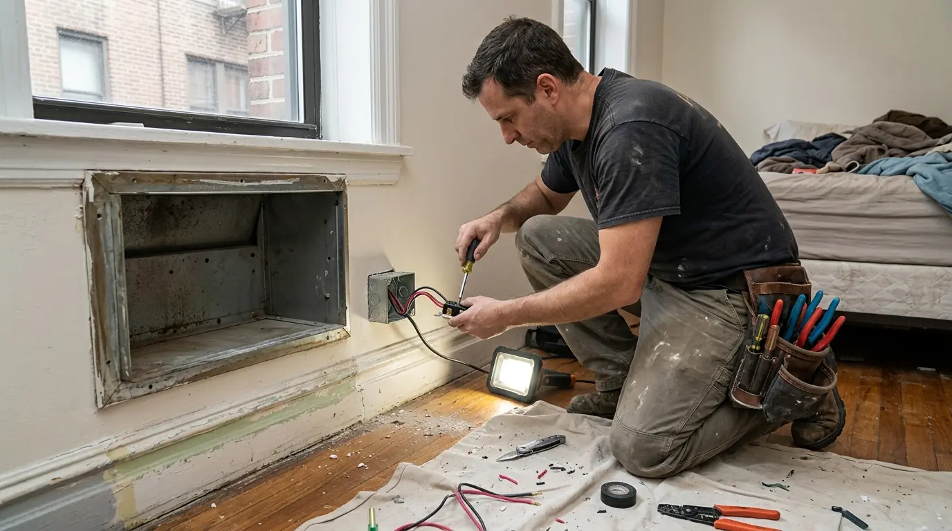 Dedicated receptacle being installed for a through-wall air conditioner