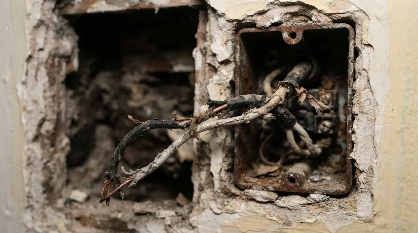 Brittle cloth wiring from an old outlet box in a New York City apartment
