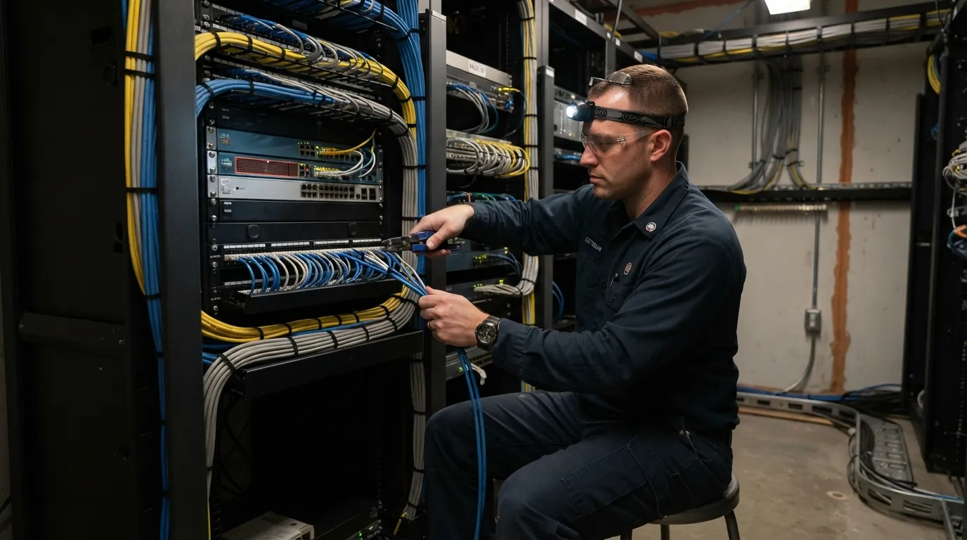 Terminating Cat6 on a patch panel in a New York City network closet