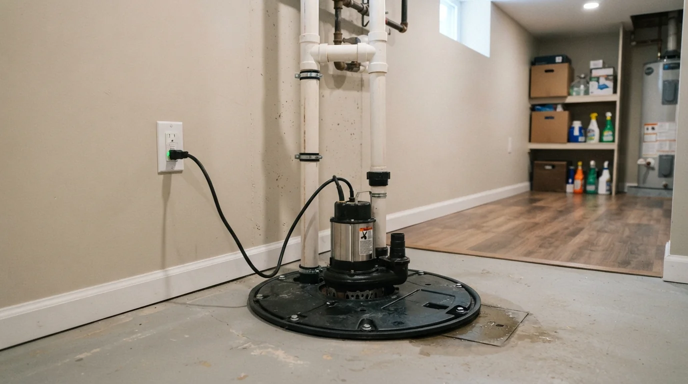 Sump pump on a dedicated GFCI outlet in a New York City basement