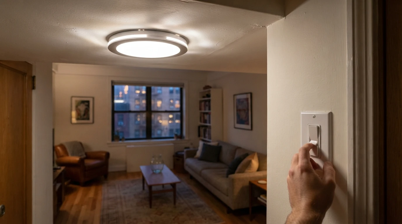 Flickering LED fixture and dimmer in a New York City apartment