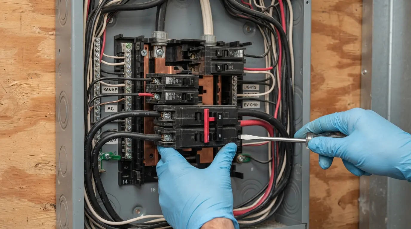 60-amp breaker installed for an EV charger circuit