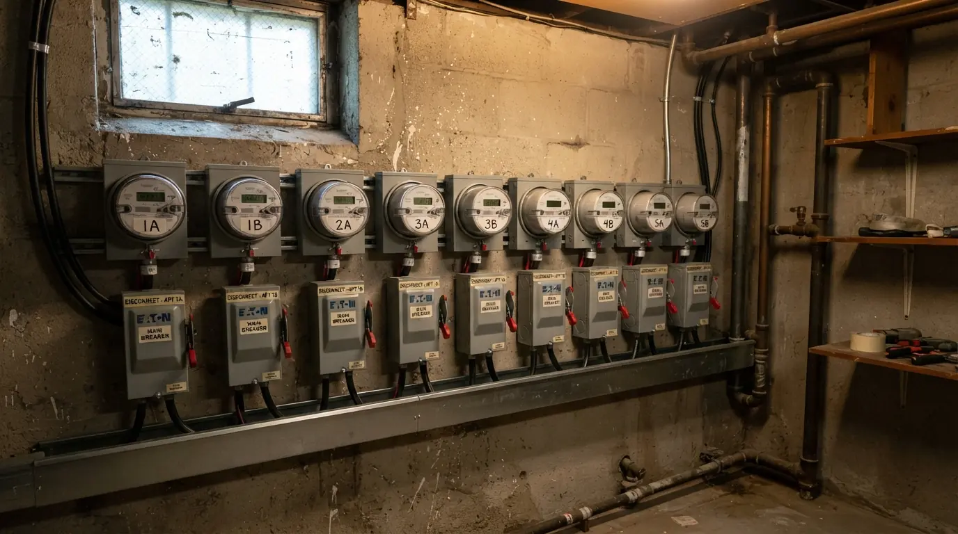 New meter bank in a New York City apartment building basement