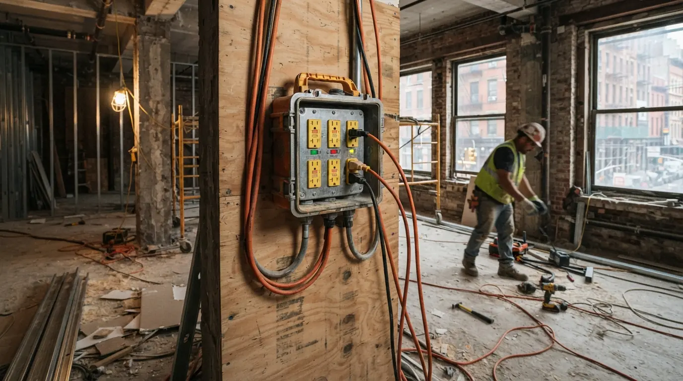 Temporary construction panel on a New York City renovation site