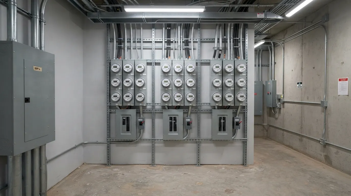 Meter and panel room in a new all-electric New York City building