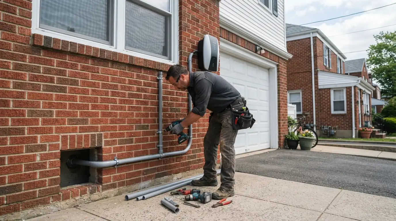 Conduit run to a driveway EV charger at a New York City home