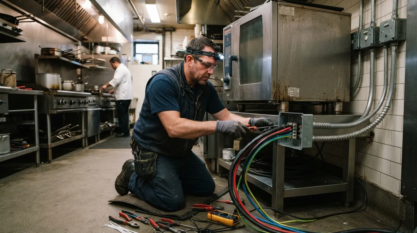 Wiring a three-phase combi oven in a New York City restaurant