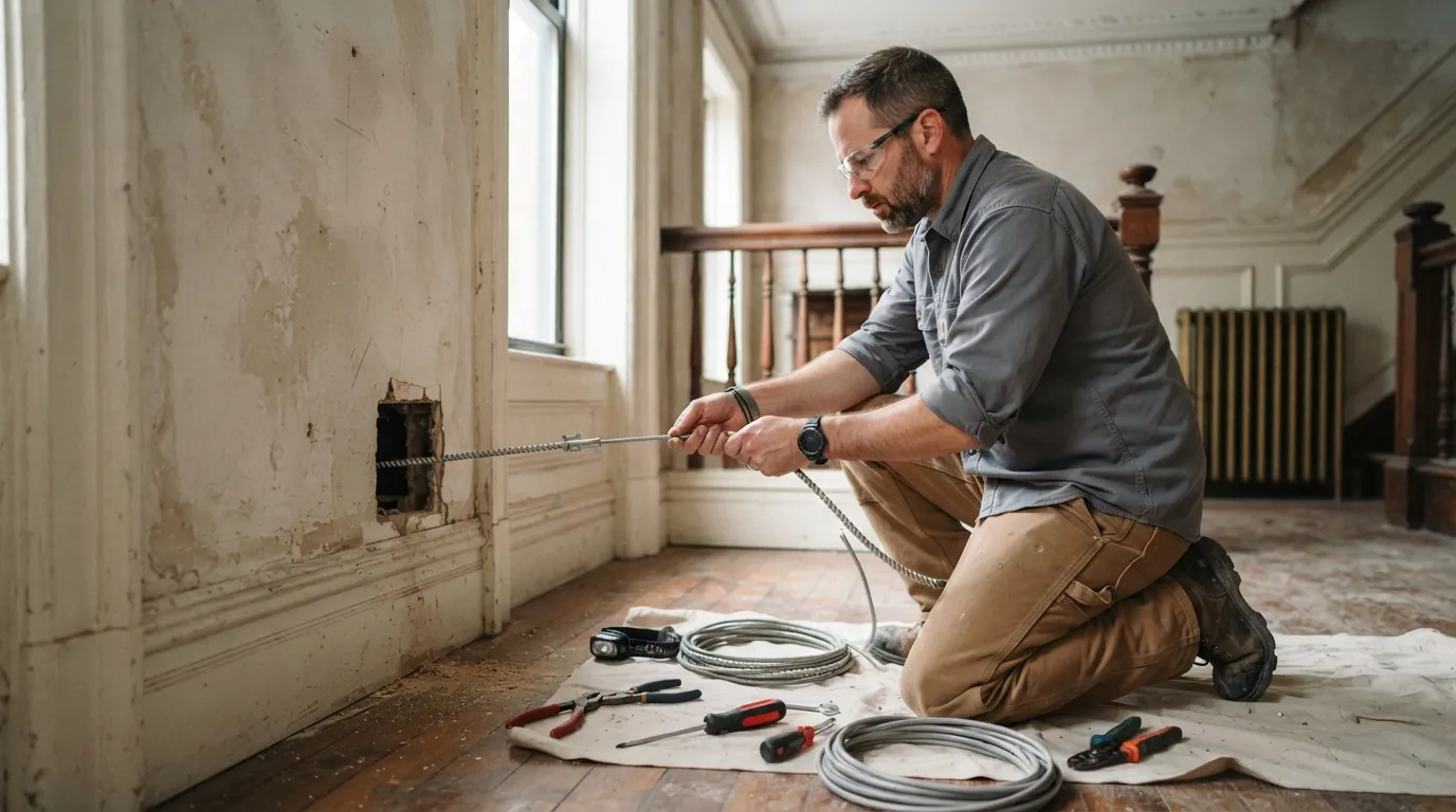 Fishing armored cable through plaster in a New York City brownstone